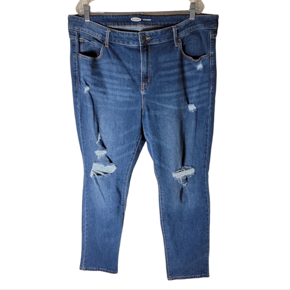 Old Navy power straight jeans 18 long distressed high rise plus Ssze denim